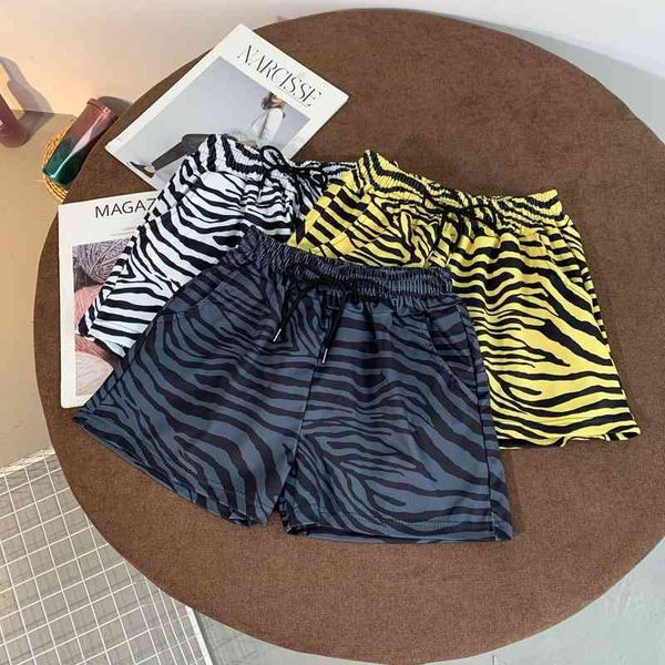 

striped high waist wide leg shorts terry loose casual sports a-line home yoga pants women's pants, Black