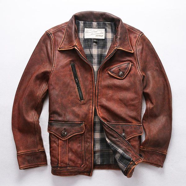 

men's leather & faux 2021 brand designer genuine jacket vintage autumn winter large size cowhide warm coat classic, Black