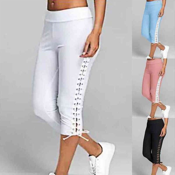 

high waist cropped trousers womens pants drawstring bandage skinny leggings, Black;white