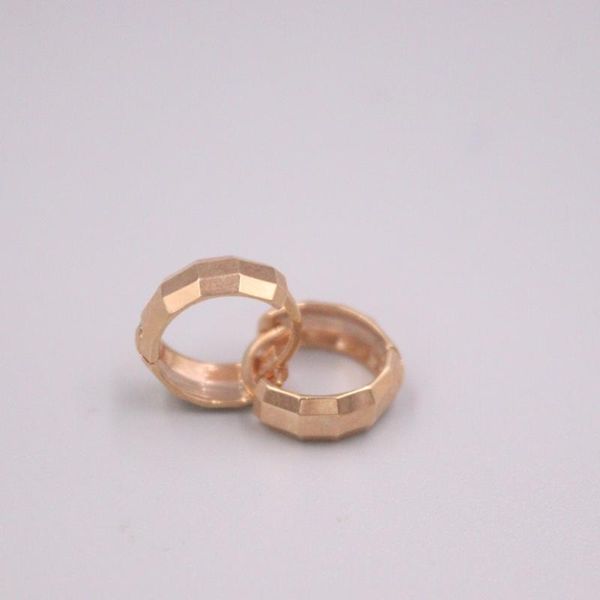 

hoop & huggie real pure 18k rose gold earrings 13mm cut square small grid men woman lucky gift 2.8-3g, Golden;silver