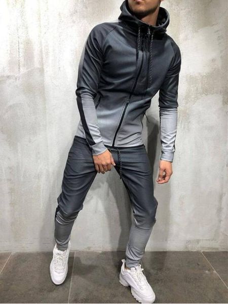 

men's tracksuits 2021 nova moda masculina esportes fitness 2 peÃ§a conjunto 3d gradiente hoodie ao ar livre casual moletom e calÃ§as espo, Gray