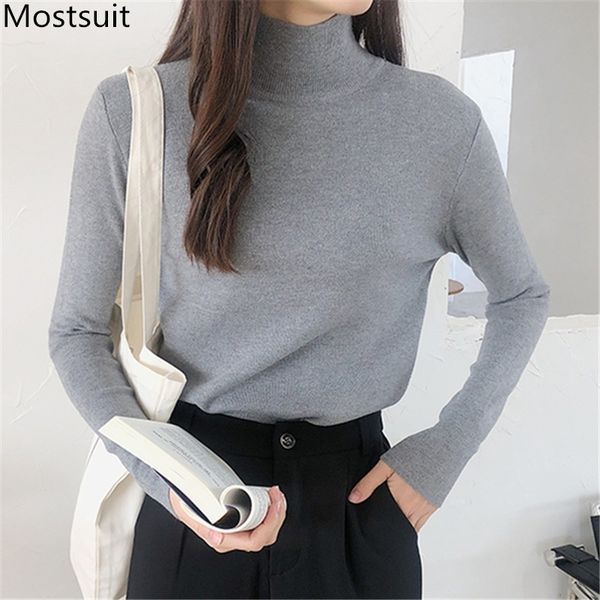 

korean solid turtleneck sweater pullover women full sleeve slim fashion simple basic sweaters spring autumn 210518, White;black