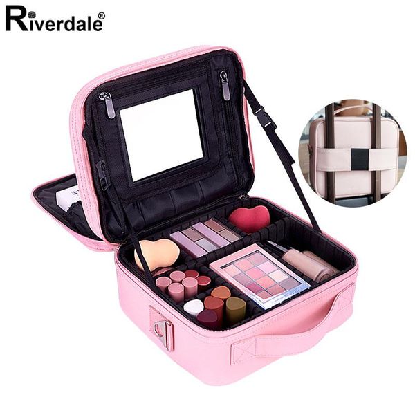 

riverdale women fashion professional makeup case with mirror organizer cosmetic bag travel beautician storage box suitcase bags & cases
