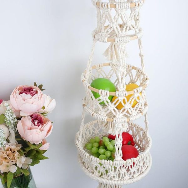 

storage baskets hand woven macrame basket hanging plant hanger holder for fruit vegetable organizer bohemia home decor