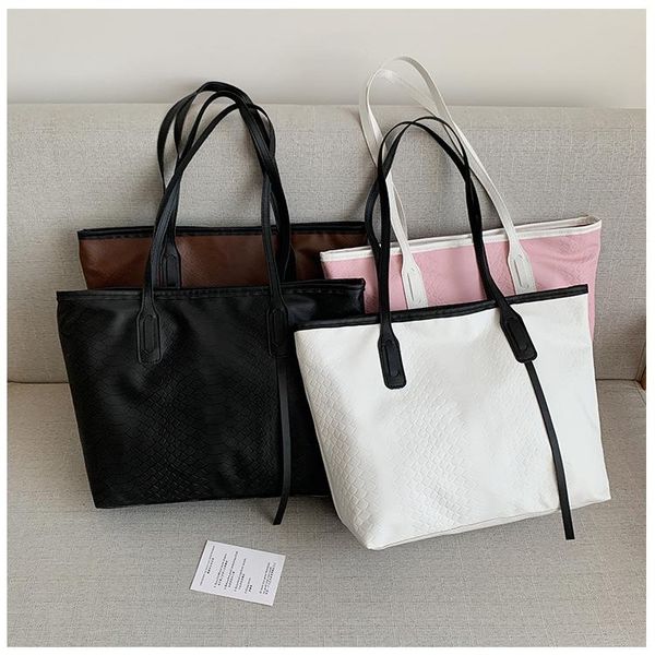 

evening bags 2021 fashionable simple ladies canvas pu stitching commuter bag leather handbag single shoulder high capacity