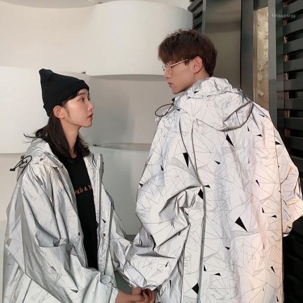 

sport polyester jackets loose women long sleeve reflective hooded windbreaker chaquetas mujer women's clothing ef50wj, Black;brown