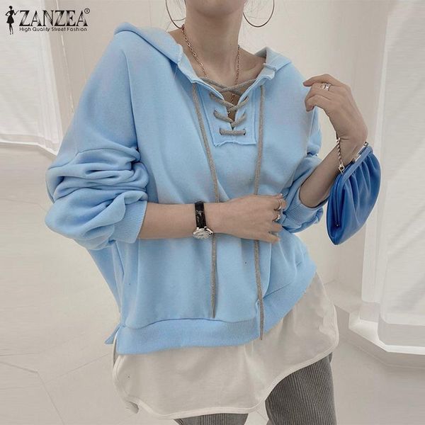 

women's hoodies & sweatshirts harajuku women fake 2pcs 2022 spring bandage long sleeve pullovers casual solid oversized streetwears, Black