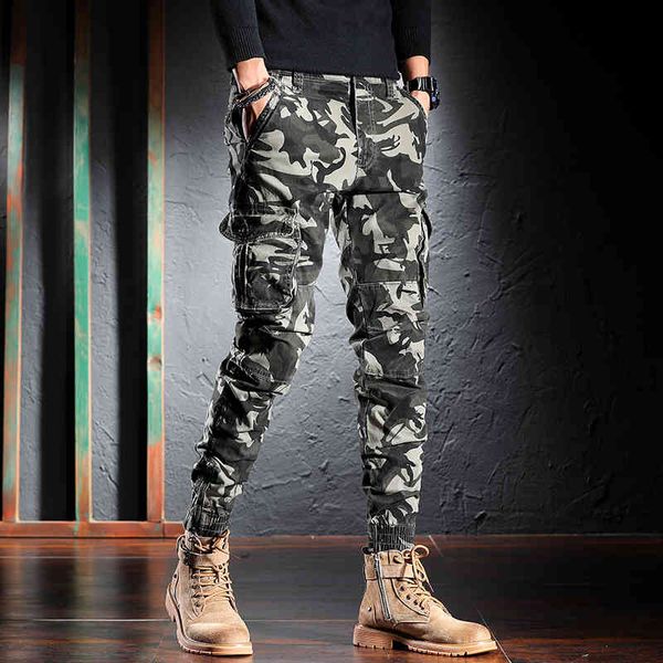 

men's jeans korean style fashion men loose fit multi pockets casual cargo pants hombre streetwear camouflage hip hop joggers trous, Blue