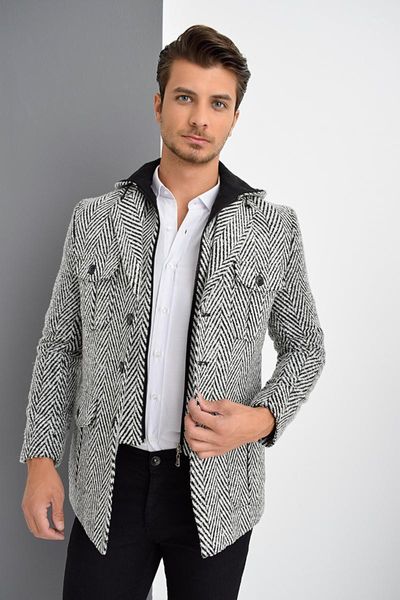 

men's jackets dewberry men patterned black coat-1020001 k7538, Black;brown