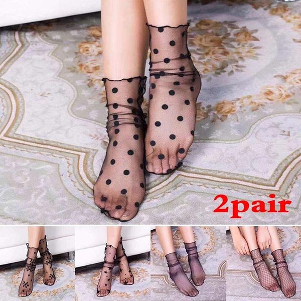 

socks & hosiery fashion women ruffle fishnet ankle high mesh lace fish net short (grid,snowflake,solid,star,dot), Black;white