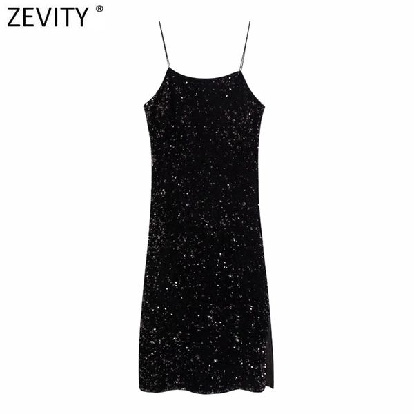 

women high street spaghetti strap sequins split midi dress elegant female chic slim brand party sling vestido ds4839 210420, Black;gray