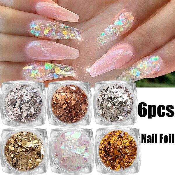 

nail art decorations gold silver aluminum foil glitter sequins nails irregular candy cellophane manicure sticker decoration diy accessories, Silver;gold