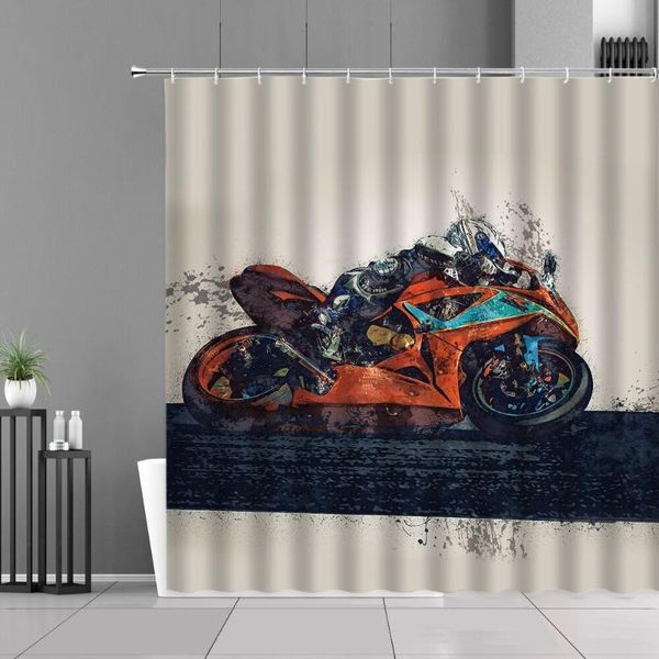 

shower curtains retro motorcycle classic racing car pattern waterproof bathroom curtain extreme sport art home decor wall cloth