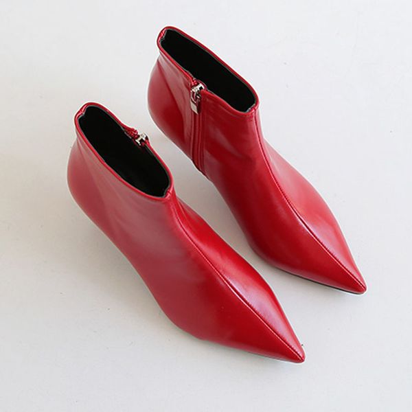 

dress shoes autumn and winter style with fine pointed high heels martin boots white leather women's spring wedgie cp3a, Black