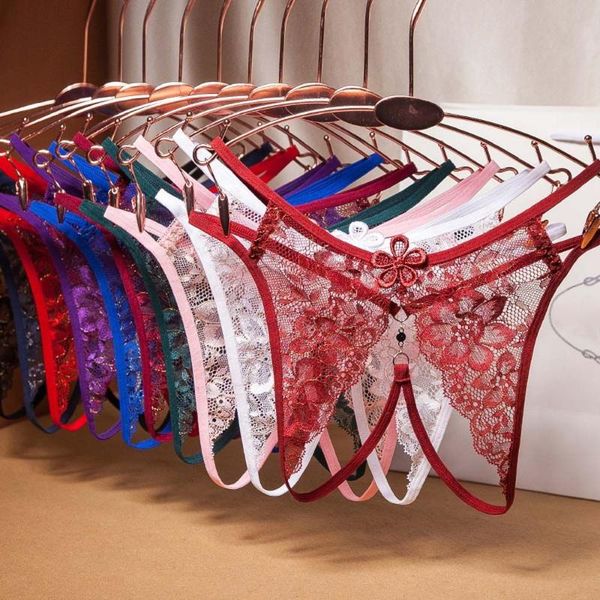 

women's panties swing skirt ladies take-off embroidery lace low waist transparent thong bandage briefs underwear, Black;pink