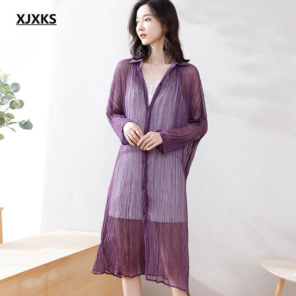 

women's trench coats xjxks fashion lapel single-breasted long cardigan women summer sun protection clothing 2021 ultra-thin coat, Tan;black