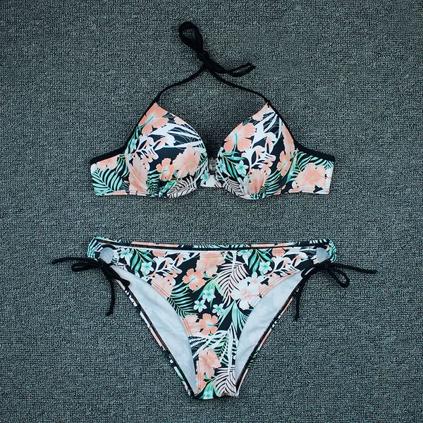 

2021bikini 2021 new swimwear women push up bikinis set print flowers swimsuit brazilian beach wear two plece set bathing suit l, White;black