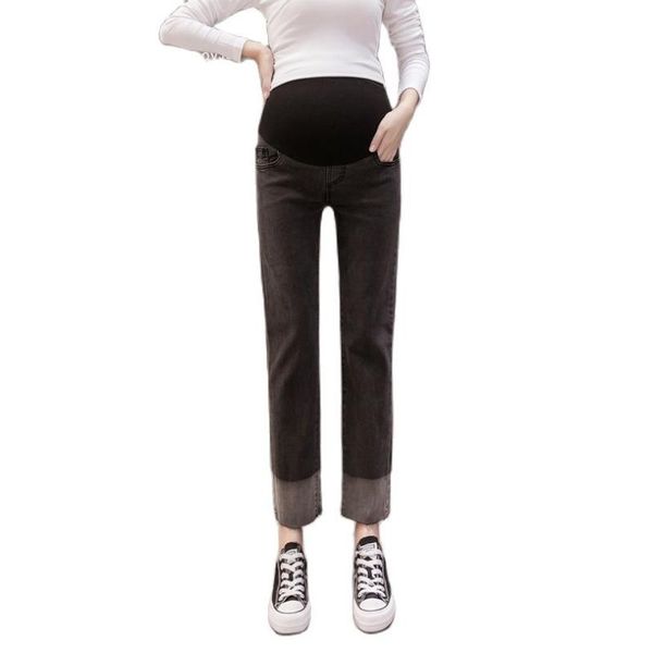 

women's jeans autumn and winter female pregnant wide legs pant stomach lift pants denim maternity trousers elastic waist pantyhose, Blue