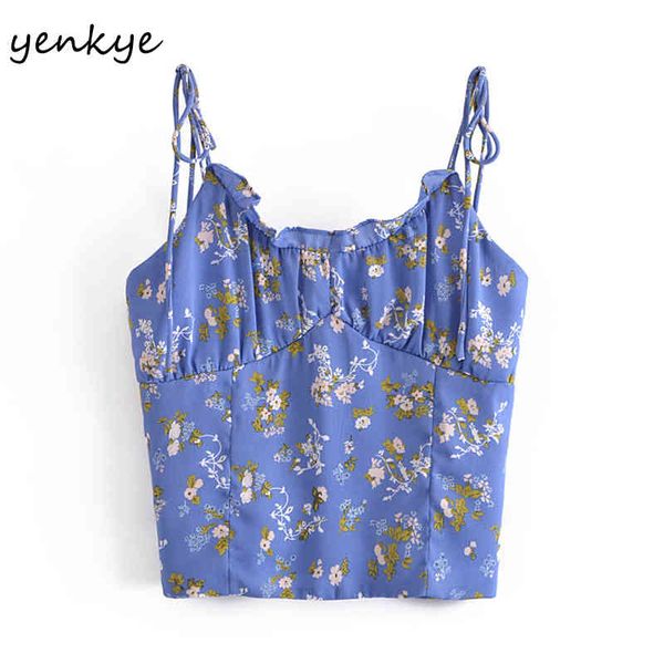 

vintage floral print cami women holiday summer crop female chiffon s 210430, White
