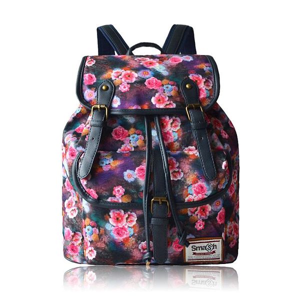 

backpack lily queen floral printing women high capactiy canvas school bag vacation travel female