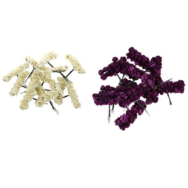 

decorative flowers & wreaths 288pcs mini petite paper artificial rose buds diy craft wedding decor home, purple ivory white