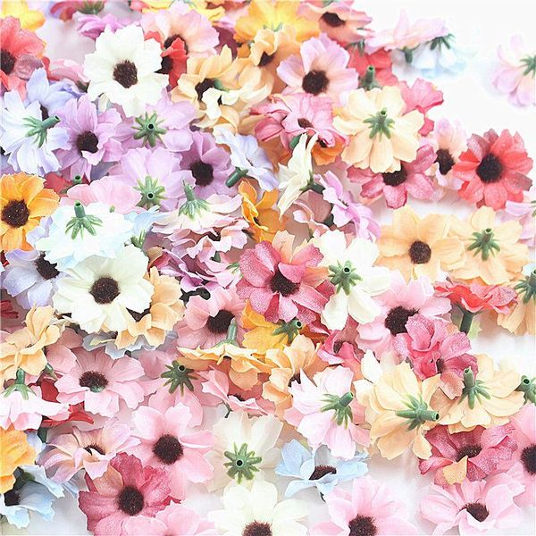 

decorative flowers & wreaths 50pcs/lot 4cm artificial flower daisy heads mini silk for diy wreath scrapbooking gift wedding garden decoratio
