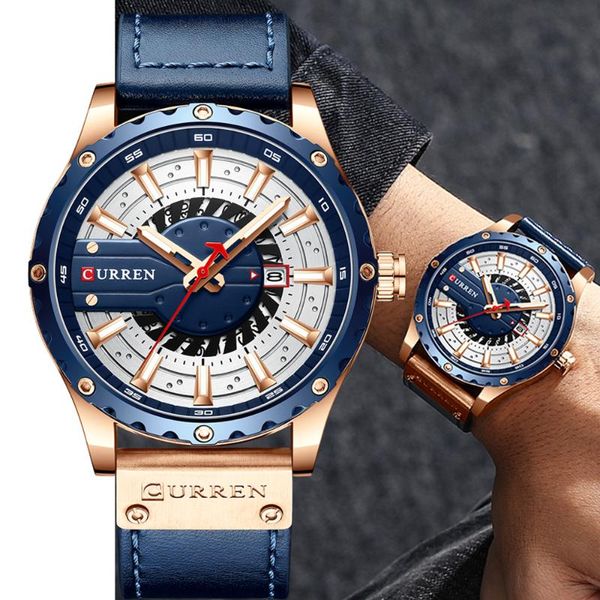 

wristwatches curren wrist watches for men quartz leather blue male clock 2021 fashion casual brand with date, Slivery;brown
