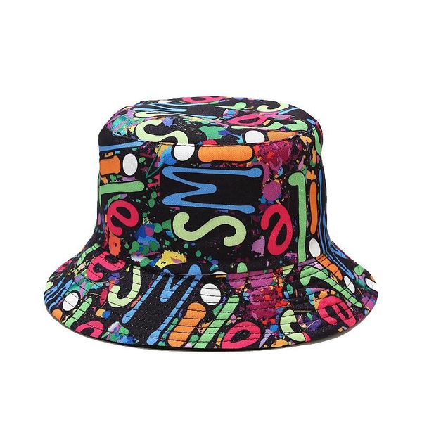 

wide brim hats graffiti printing women's panama cap reversible bucket hat foldable men's summer sunscreen outdoor fishermen, Blue;gray