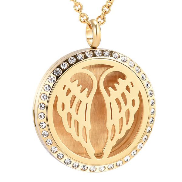 

pendant necklaces angel shape essential oil diffuser necklace stainless steel locket with 12 refill pads, Silver