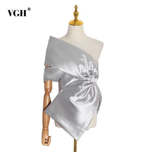 

vgh shirts for women skew collar sleeveless off shouder high waist ruched loose blouses female fashion clothing tide 210421, White