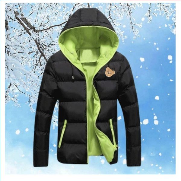 

2021men's hooded padded jackets winter slim plus size casual warm down cotton jacket, Black