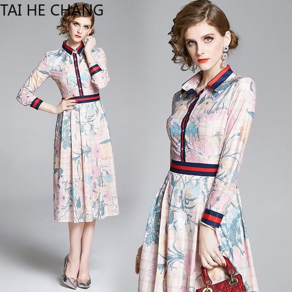 

casual dresses women dress fashion retro spring summer elegant slim bodycon vintage party runway print shirt office work midi 0509, Black;gray