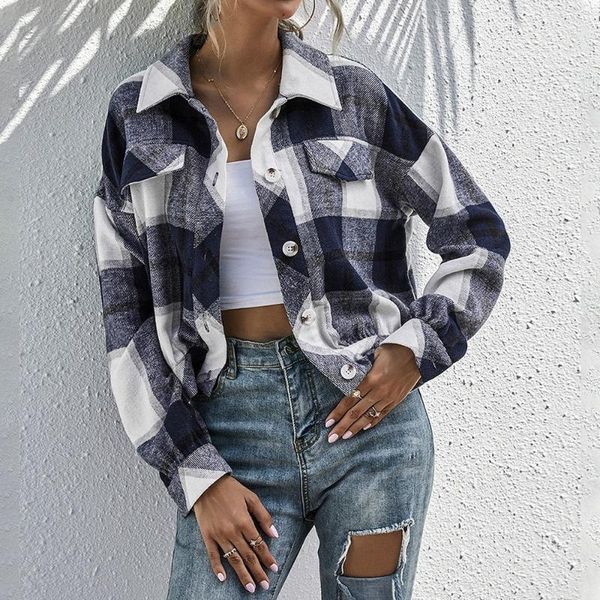 

women's jackets autumn long sleeve ladies coats 2021 casual wool plaid jacket women turn down collar fashion coat with pockets, Black;brown