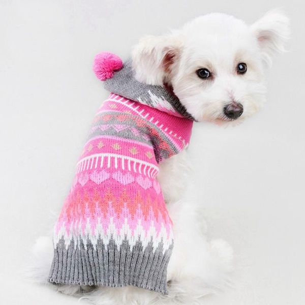 

dog apparel 2021 autumn and winter christmas rose grey striped sweater with hoodie clothes for pet dogs