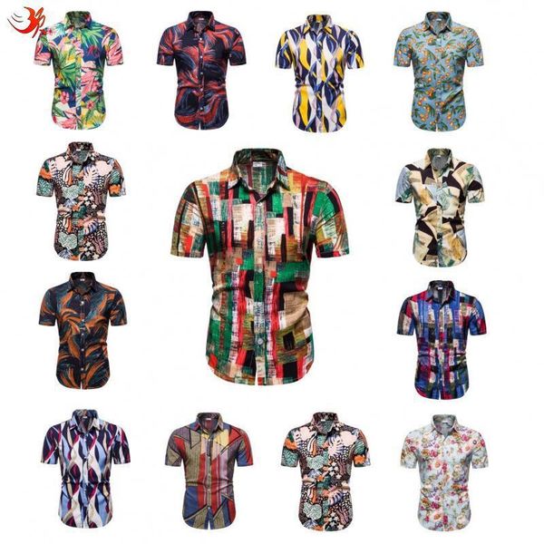 

summer men's clothing european american retro trend shirt cardigan short sleeve clothing#x1811a casual shirts, White;black
