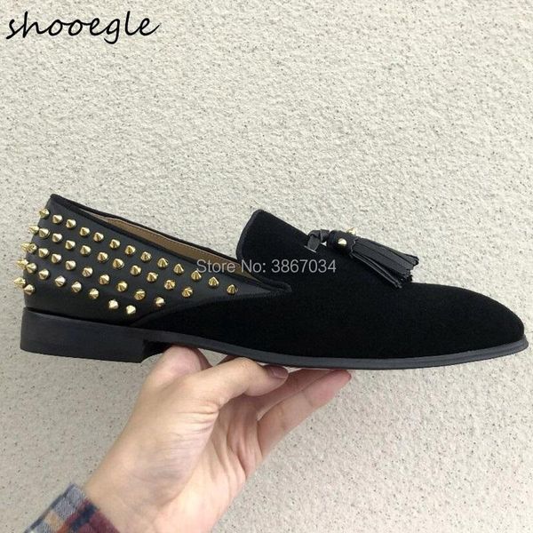 

dress shoes 2021 square toe genuine leather rivet flat men, Black