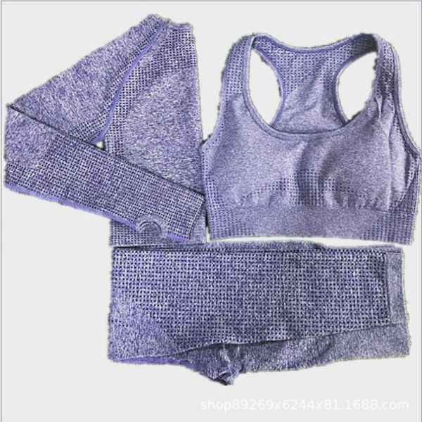 

long dot sleeve seamless sports fitness pants three piece yoga suit, Gray