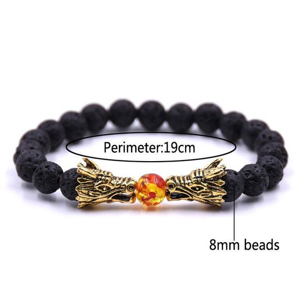 

8mm natural stone double dragon head bracelets tiger eyes beads women men fashion jewelry mujer pulseras beaded, strands, Black