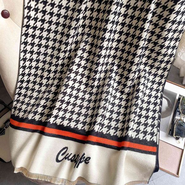 

design scarf scarf female 2021 autumn and lattice air conditioning shawl imitation cashmere decoration short beard tassel warm bib rn36, Blue;gray