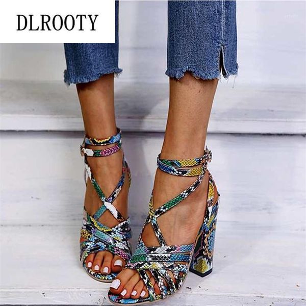 

woman sandals shoes summer style pumps high heels thick peep toe buckle strap fashion snake gladiator plus size 34-431, Black