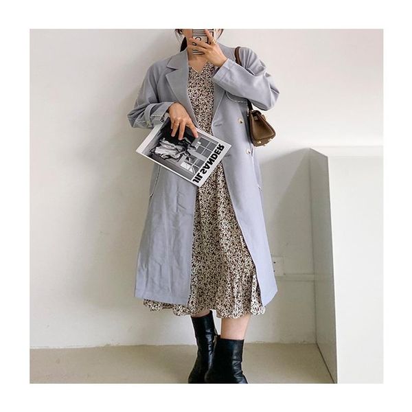

women's trench coats temperament korean version of loose medium and long casual windcoat jacket, Tan;black