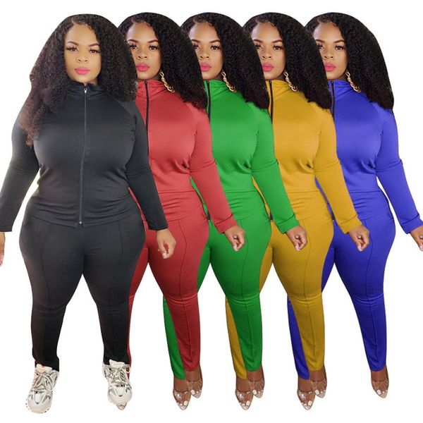 

fall winer clothes women plus size tracksuits 3xl 4xl 5xl long sleeve sweatsuits zipper jacket+pants two piece set solid bigger size outfits, Black