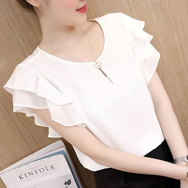 

summer short sleeve white blouse shirt women o-neck chiffon shirts 3xl 4xl plus size d198 210426