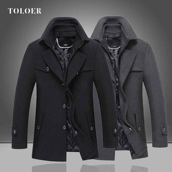 Moda homens misturas de lã engrossar engrossen quente homens casuais negócios trench casaco de lazer sobretudo macho mistura jaquetas de casacos 211011