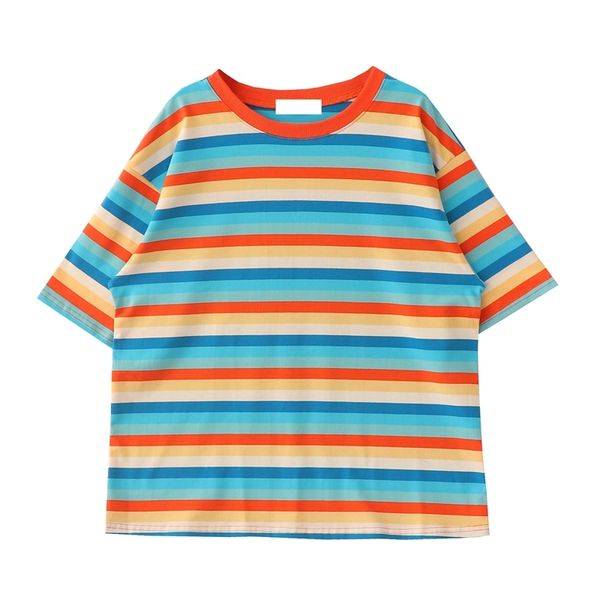 

korean fashion striped t-shirts women harajuku summer vintage clothes short sleeve female casual soft girls tee shirt, White