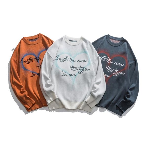 

men's sweaters 2021 fall fashion love jacquard sweater men, White;black