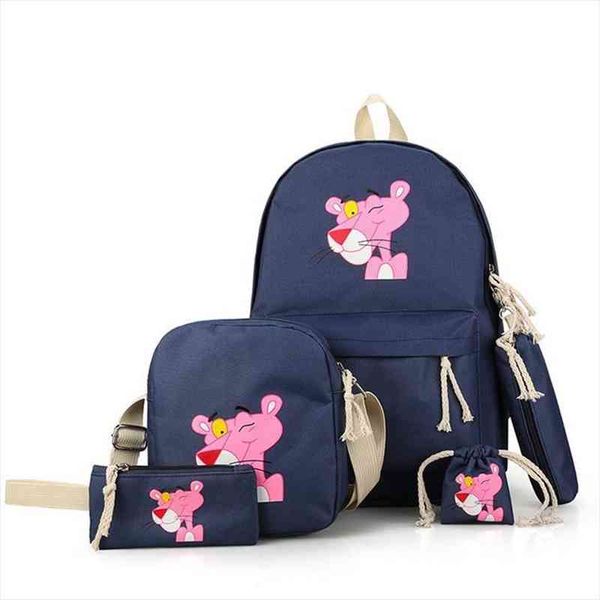 

cute pink panther cartoon women backpack canvas school for girls embroidery female travel schoolbags mochila