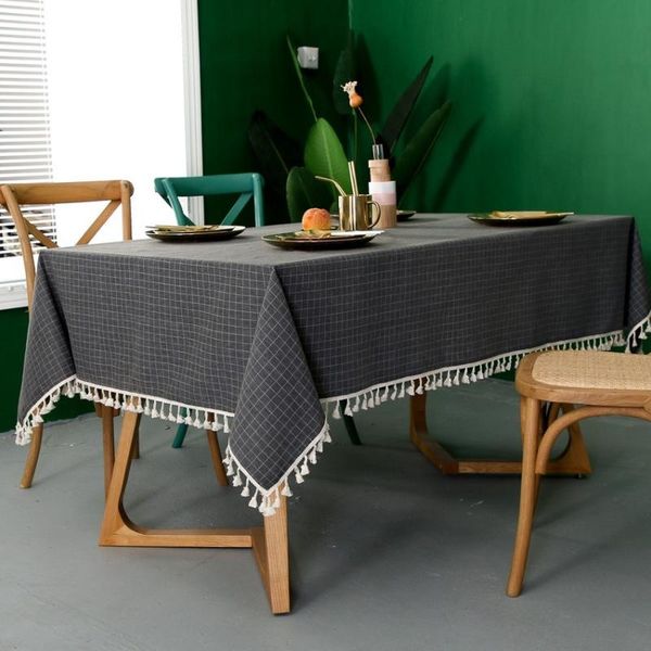 

table cloth european style ins dark small lattice tablecloth polyester cotton linen tassel coffee pad net red