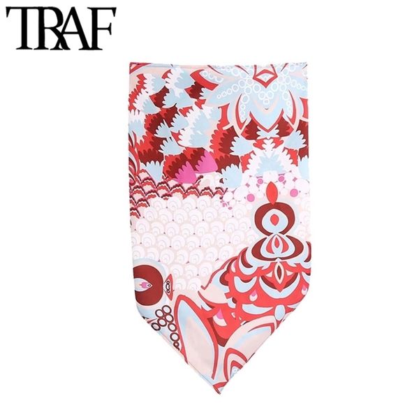 

traf women fashion floral print wrap tank vintage backless bow tied female strapless camis mujer 210705, White