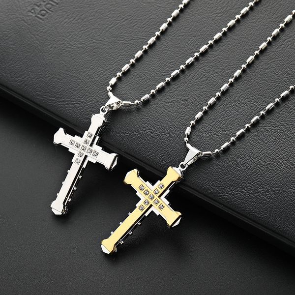 

popular design cool mens gold silver plated cross pendant cuban link chain necklace